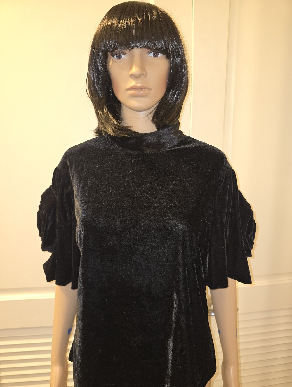 Black Velvet Mock Neck Women's Top with Ruffle Sleeves🖤